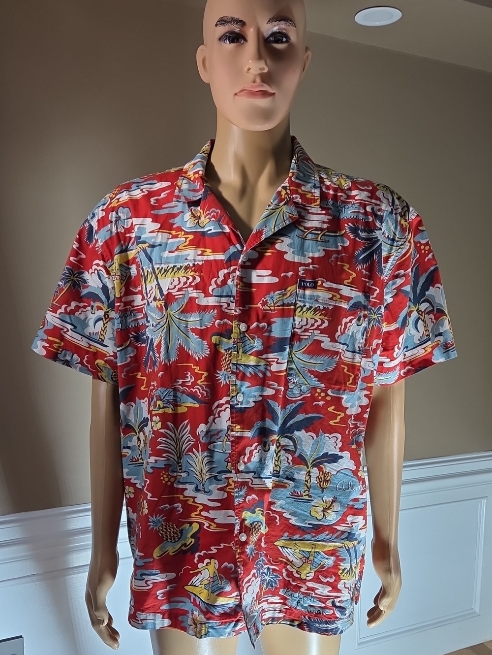 Polo by Ralph Lauren Red Tropical Print Short-Sleeve Button Shirt